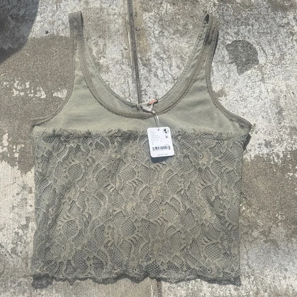 Free People Cosette Corset Tank in Olive Green Lace Button Tank - Picture 6 of 7